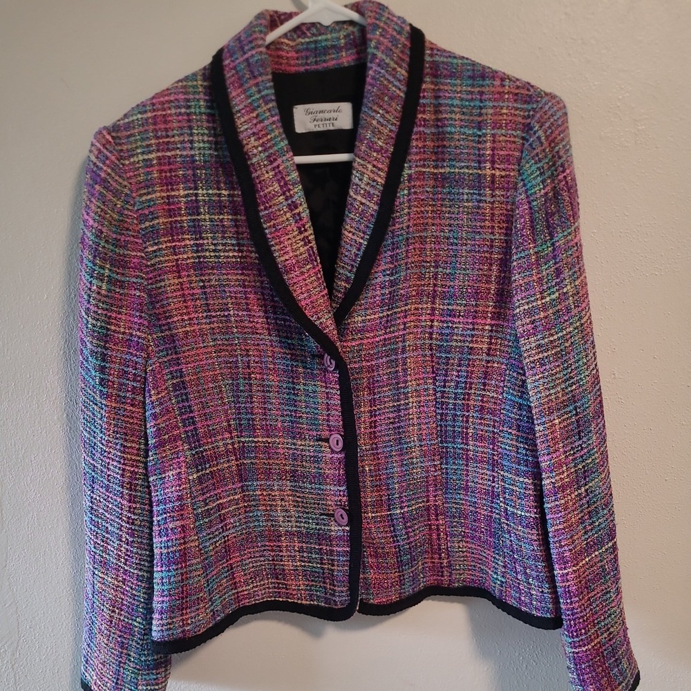 GIANCARLO FERRARI PETITE 12P BLAZER Pink Blue Black 3 buttons